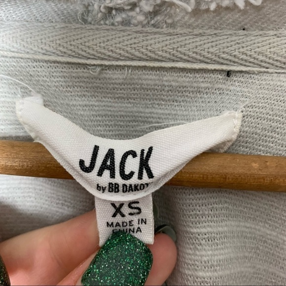 [Jack BB Dakota] Light Gray Open Front Fringe Long Sleeve Cardigan Sweater - Picture 5 of 9